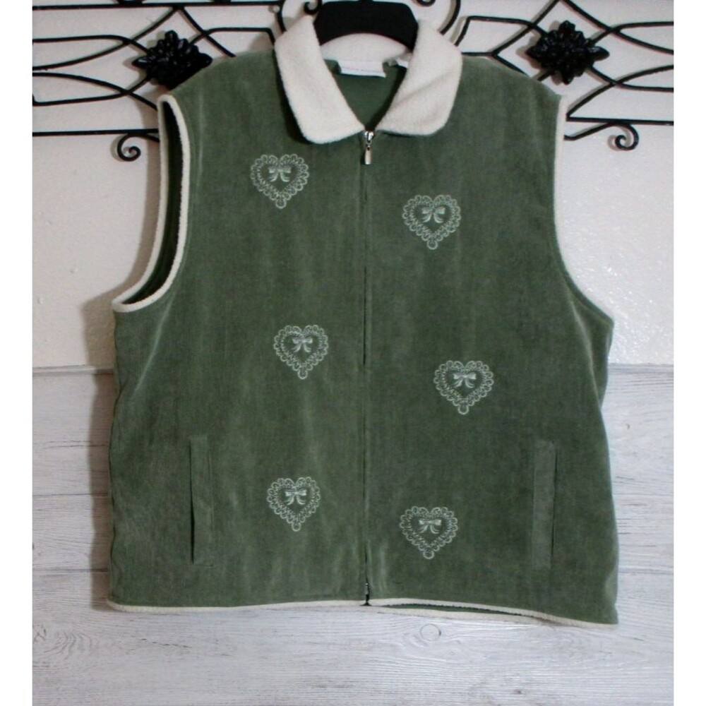 Alfred Dunner Corduroy Vest women's Size 16 Full Zip Green Sleeveless